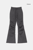 Unbalanced shirring bootcut banding pants