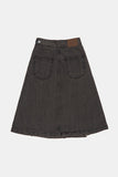 Belted pleated denim midi skirt