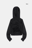 Shy shoulder hole hooded crop T-shirt