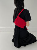 [Shoulder/Cross] Ribbon two-way nylon half-moon bag