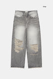 Gravel distressed wide denim pants