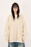 Henry-neck hooded warmer ribbed over knit