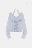Mabel halter V-neck shirring long sleeve