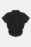 Hole shirring eyelet zip-up crop shirt