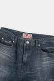 Claw cat washed wide denim pants
