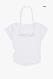Rail hole string square-neck t-shirt