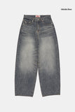 Cat sand washed balloon wide denim pants
