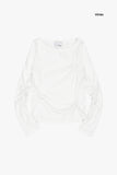 Part shirring wide-neck crop long sleeve