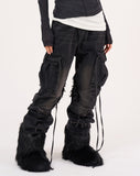 Heart star patched cargo denim pants