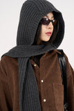 Wool hooded long knit muffler