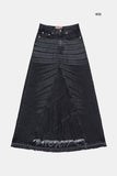 raw cut sand denim long skirt