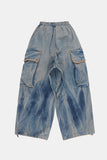 Wrinkle washed cargo banding denim pants