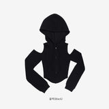 Dinotic Off-Shoulder Hooded Zip-Up