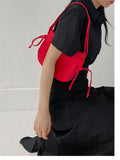 [Shoulder/Cross] Ribbon two-way nylon half-moon bag