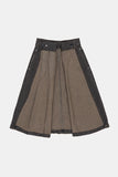 Belted pleated denim midi skirt