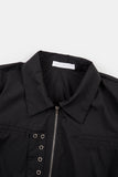 Hole shirring eyelet zip-up crop shirt