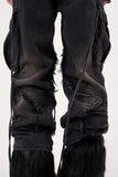 Heart star patched cargo denim pants