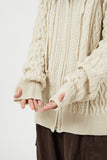 Cable twisted knit hood zip-up