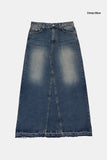 Maxi back slit denim long skirt