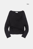 Part shirring wide-neck crop long sleeve