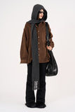 Wool hooded long knit muffler