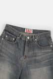 Cat sand washed balloon wide denim pants