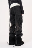 Heart star patched cargo denim pants