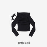 Jisen shirring off-shoulder t-shirt