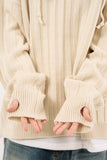 Henry-neck hooded warmer ribbed over knit