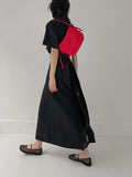 [Shoulder/Cross] Ribbon two-way nylon half-moon bag