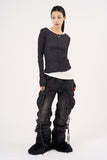 Heart star patched cargo denim pants