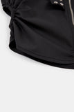 Hole shirring eyelet zip-up crop shirt