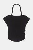 Rail hole string square-neck t-shirt