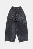 Wrinkle washed cargo banding denim pants