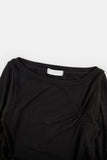 Part shirring wide-neck crop long sleeve