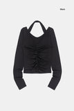 Mabel halter V-neck shirring long sleeve