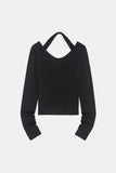 Mabel halter V-neck shirring long sleeve