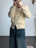 High-Neck Angora Knit Zip-Up