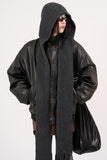 Wool hooded long knit muffler