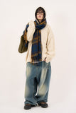 Henry-neck hooded warmer ribbed over knit