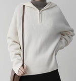 [Premium] Cashmere Knit Hood Half Zip Up