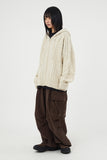 Cable twisted knit hood zip-up