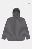 Henry-neck hooded warmer ribbed over knit