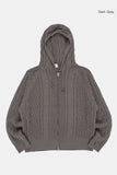 Cable twisted knit hood zip-up