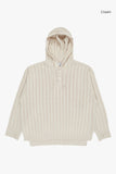 Henry-neck hooded warmer ribbed over knit