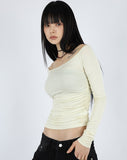 Off-side shirring T-shirt