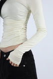 Off-side shirring T-shirt