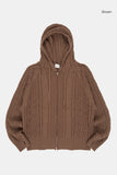 Cable twisted knit hood zip-up