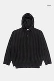 Henry-neck hooded warmer ribbed over knit