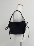 [Shoulder/Cross] Ribbon two-way nylon half-moon bag